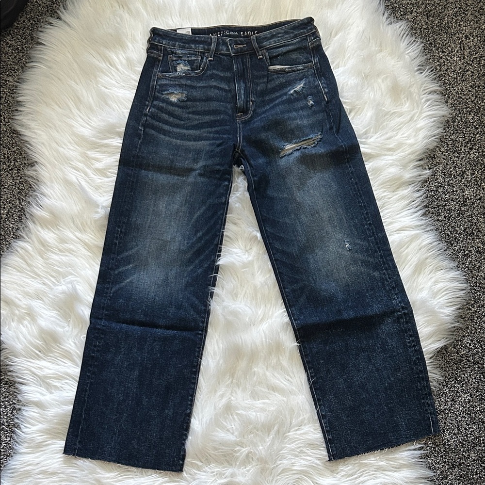 American Eagle Outfitters Women's Distressed Ankle Jeans - Dark Blue
